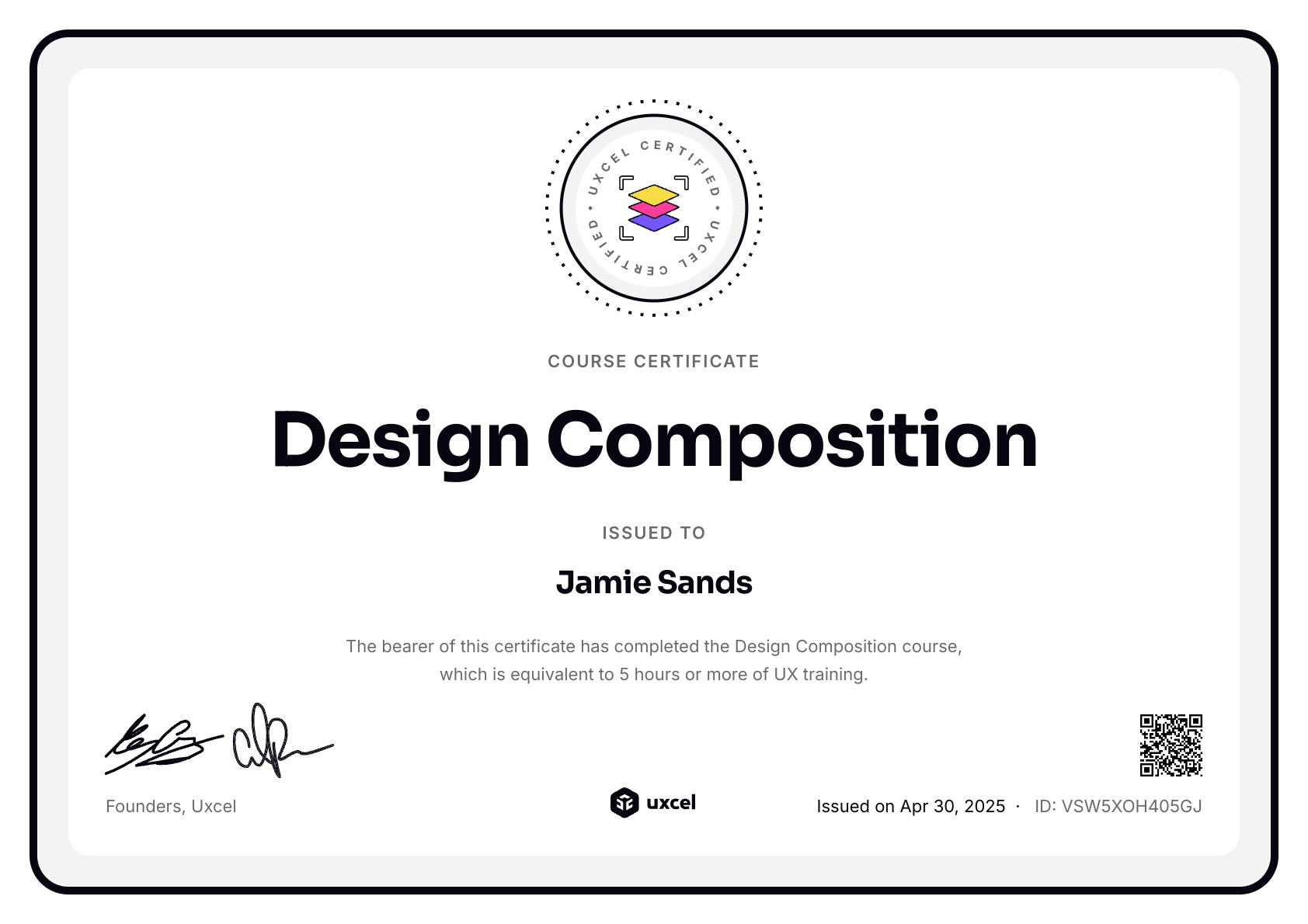 Jamie Sands's certificate